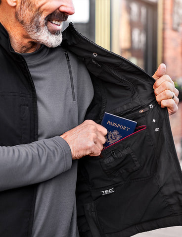 Men's RFID Travel Vest with Hidden Pockets